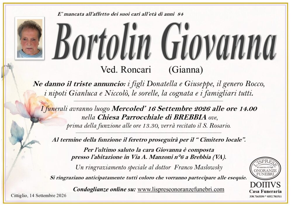 Epigrafe Bortolin Giovanna (Ved.Roncari)